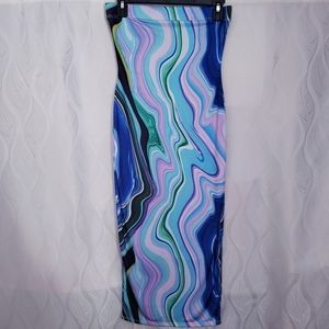 NWT Maternity Marbled Watercolor Jewel Tone Tie Dye Strapless Bodycon Midi Dress